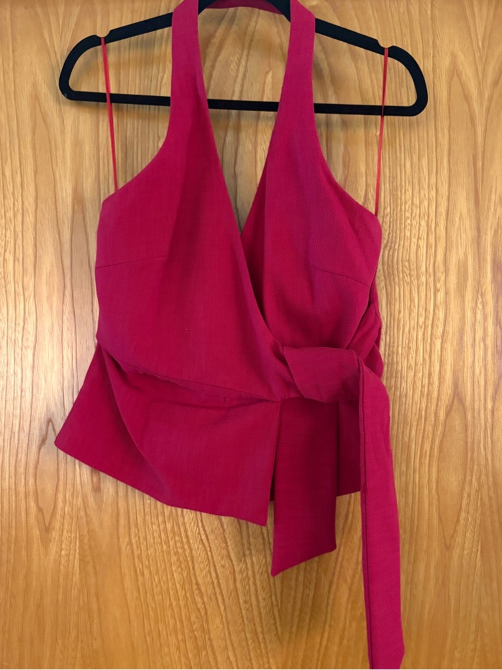 Zara NWT Women's Deep V Tie-Waist Sleeveless Top - Fuchsia Pink